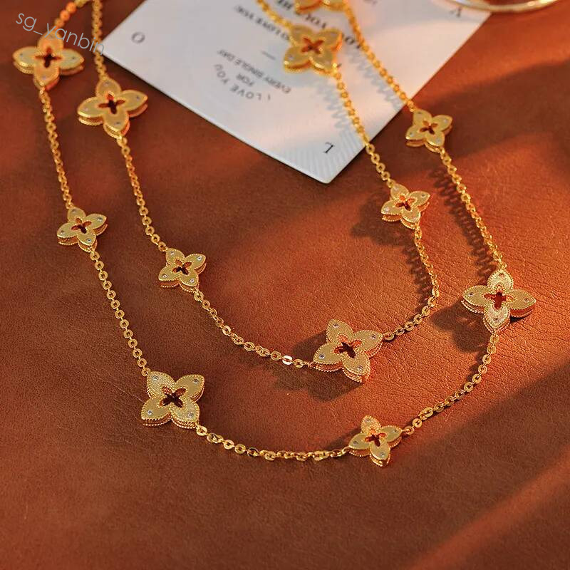 Ensemble de bijoux trèfle à quatre feuilles boucles d'oreilles en or collier bracelet pour femmes artisanat de matériaux de qualité supérieure fa