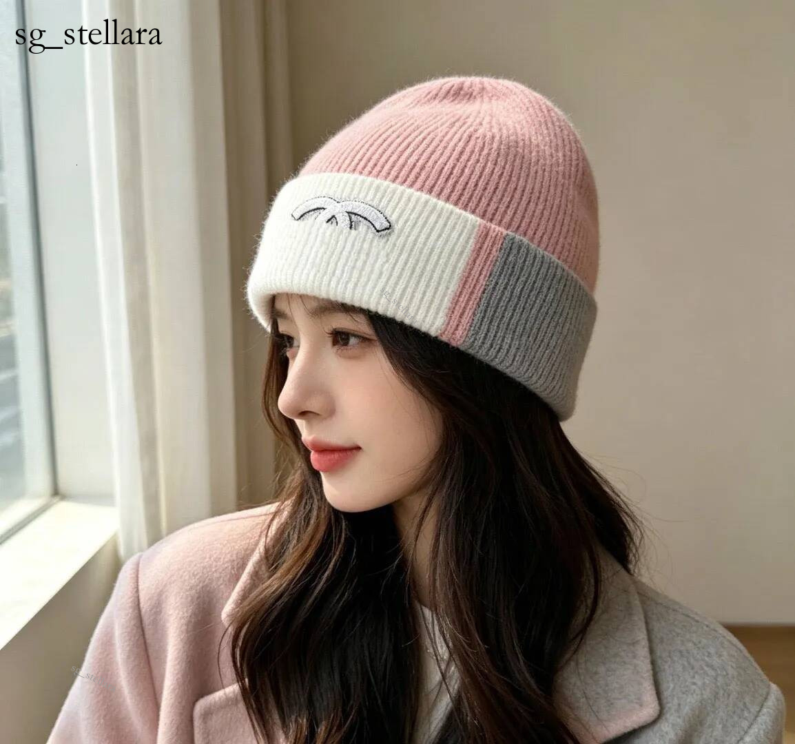 designer beanie for women hat winter wool knitted color blocking fine line letters classic hats warm casual simple styles Hot