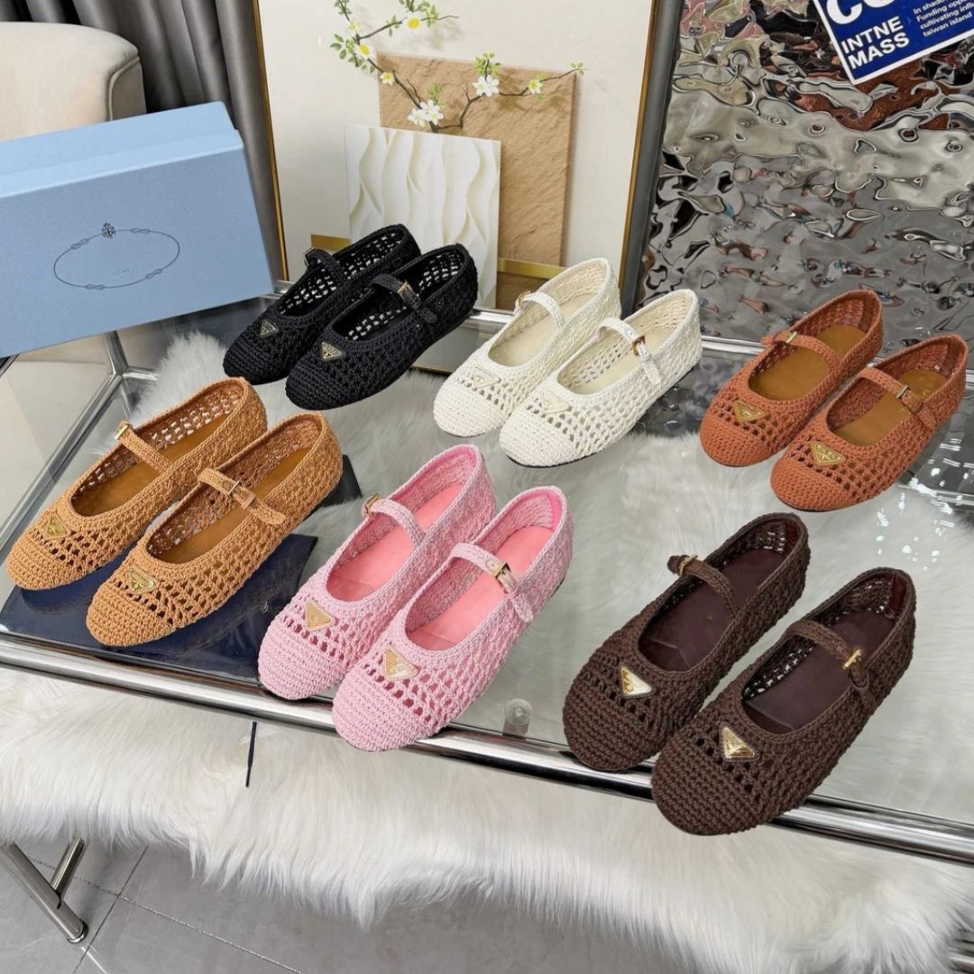 Raffia Straw Crochet wedge Mary Jane shoe ballet flat Designer shoe Luxury Women Mule Loafer fisherman ballerina comfort Casual Summer Beach Dress C
