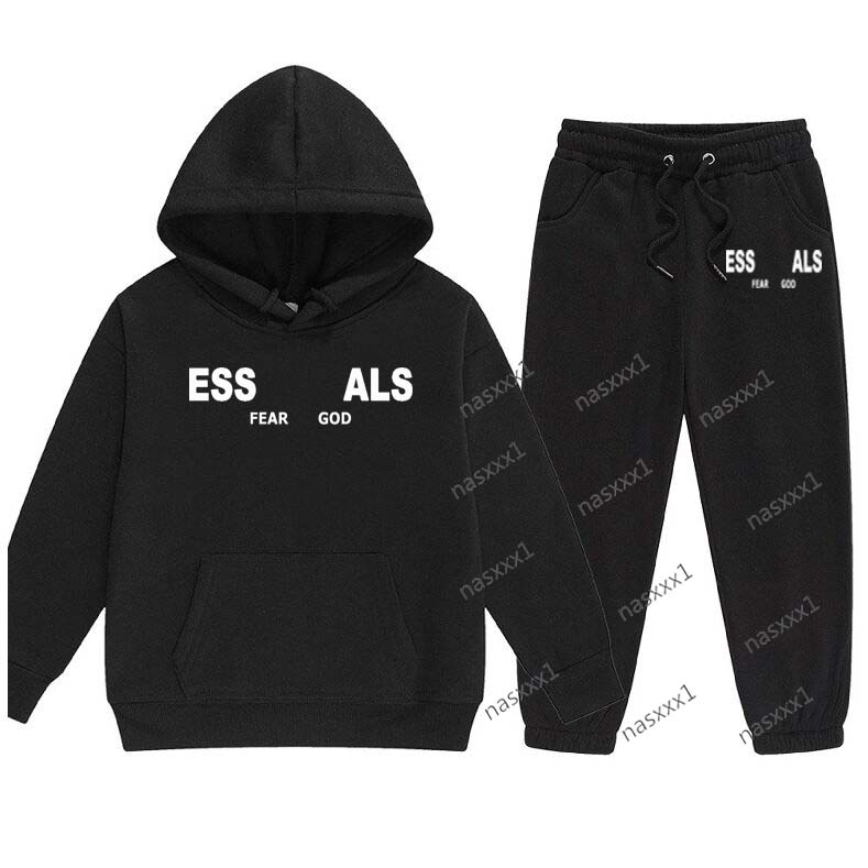 Enfants lettre à capuche pantalons de survêtement 2 pièces ensemble garçons filles Sport décontracté noir polaire survêtements enfants à manches
