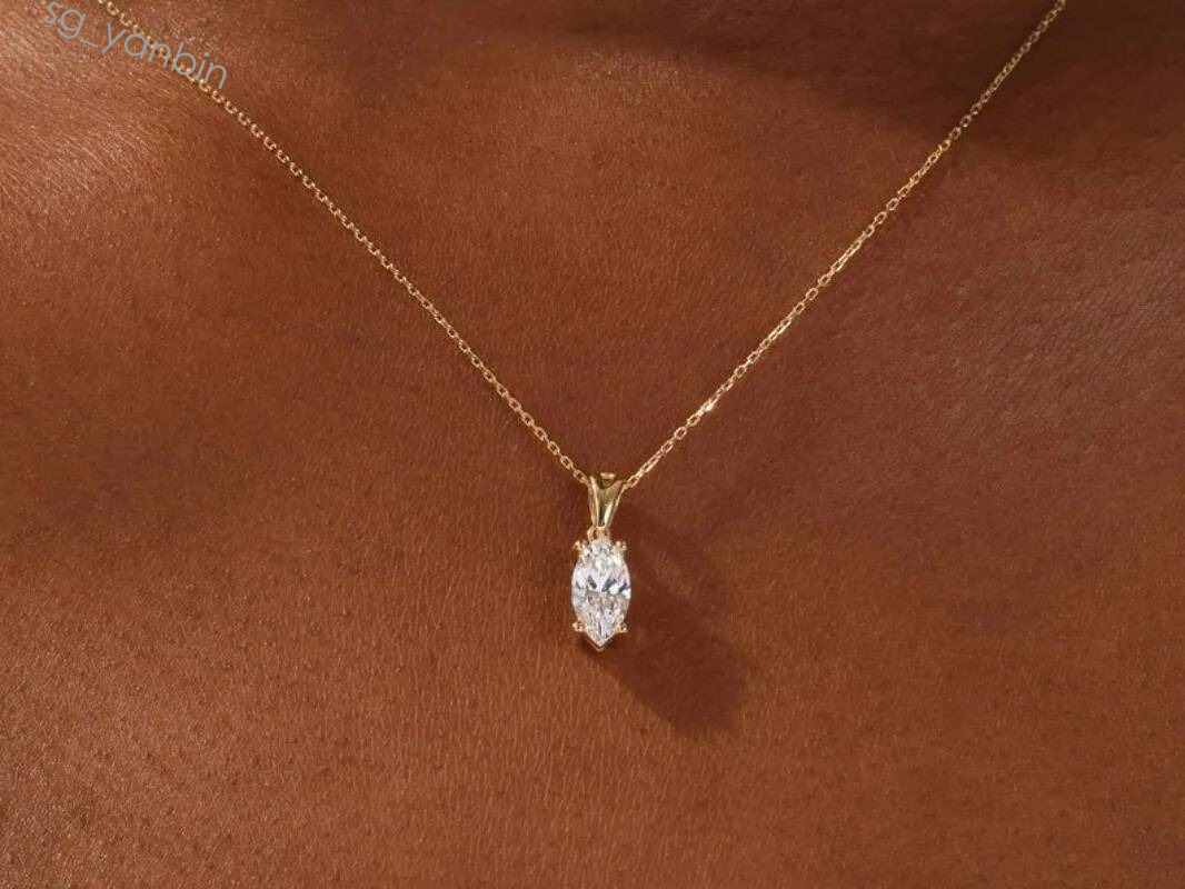 Solitaire pendentif taille Marquise simulé diamant colliers pour femmes en or massif collier bijoux de mariée chauds