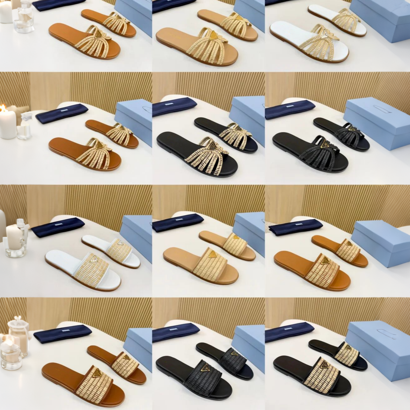 Mirror quality Designer slipper for Woman Sandal Raffia Crochet Straw fisherman Mule Slide Flat heel Luxury Sandale Summer Beach Pool travel youth C