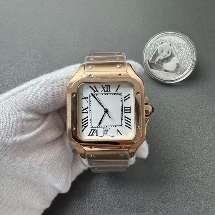 Montre-bracelet de luxe élégante en acier inoxydable pour hommes, décontractée, de styliste, 35mm, 39.8mm, avec boîte-cadeau