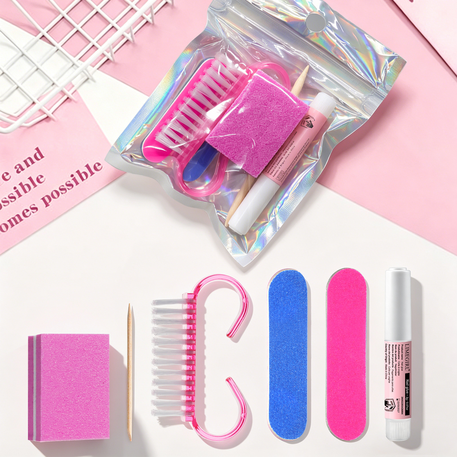 Luxe 2026 Nouvel outil à ongles Kits d'art d'ongle Kit de polissage de fichier Mini bloc de polissage bâton en bois corne brosse outils d'art d'o