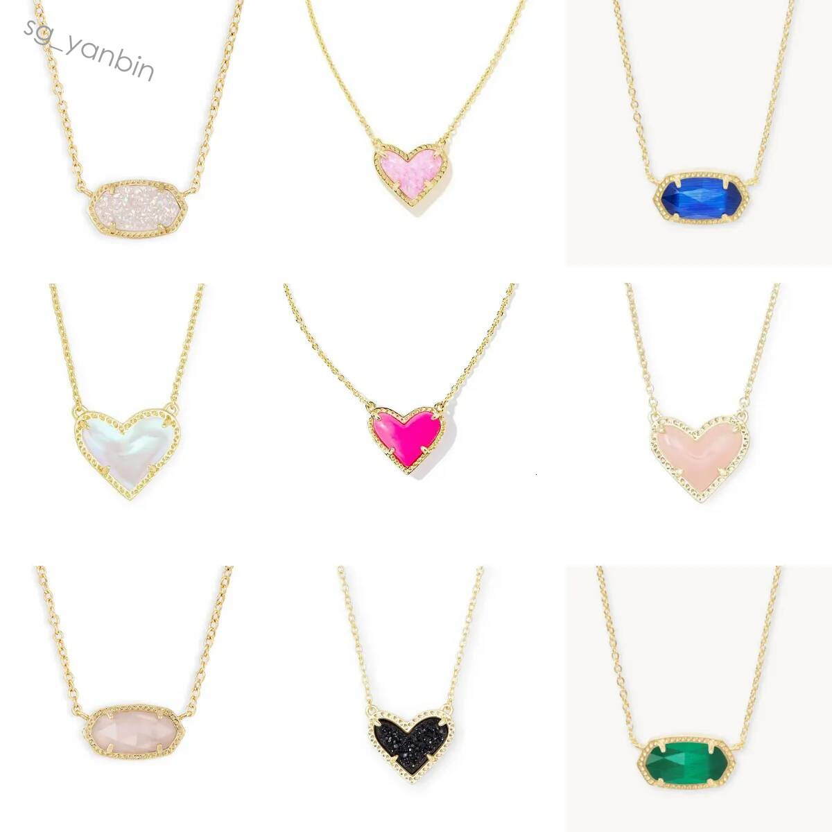 Bijoux de créateur classiques en or K, collier ovale en forme de cœur, chaîne à pendentif personnalisée, plusieurs options de couleurs disponible