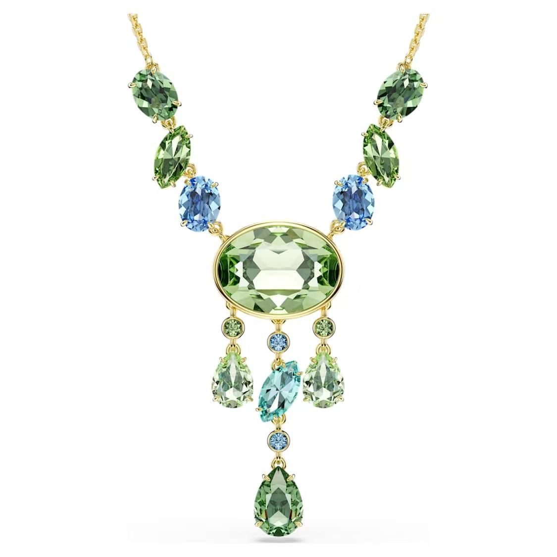 2026 New 18K Gold Fresh Green Diamond Y Necklace Cut Teardrop Crystal Pendant Necklaces Choker Women Wedding Party Bracelet Earrings Ring Statement