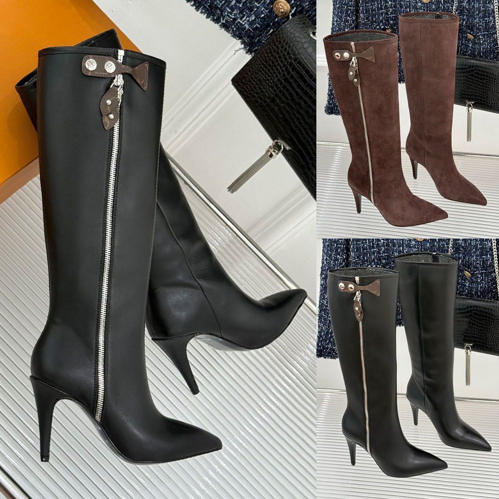 Legacy High Boot Womens Designer Knee High Boots 1AKY64 black grained calf leather knee boots Signature autumn winter high heel boot Leather outsole