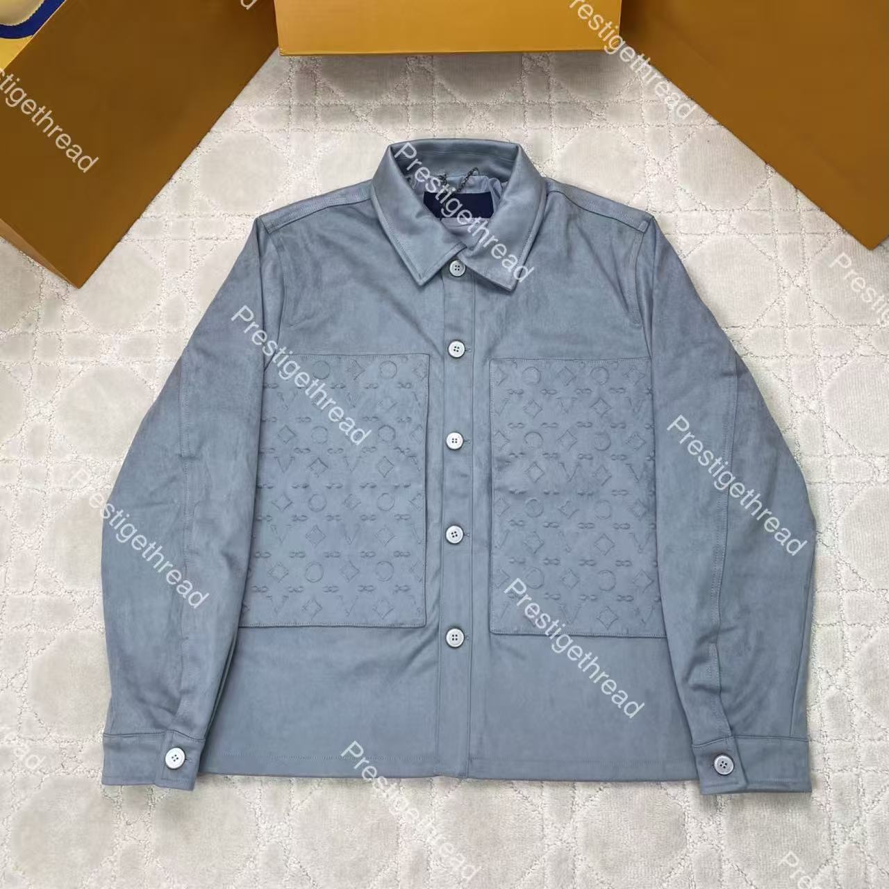 26FW Fully Printed Monogram Suede Velvet Executive Work Jacket Designer High-Quality Men's Jackets with Embossed Lettering