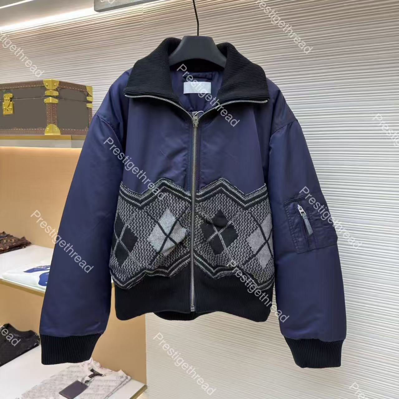 Designer High-Quality Men's Jackets with Jacquard Patch Logo, Retro Quilted Collar Zip-Up Jacket