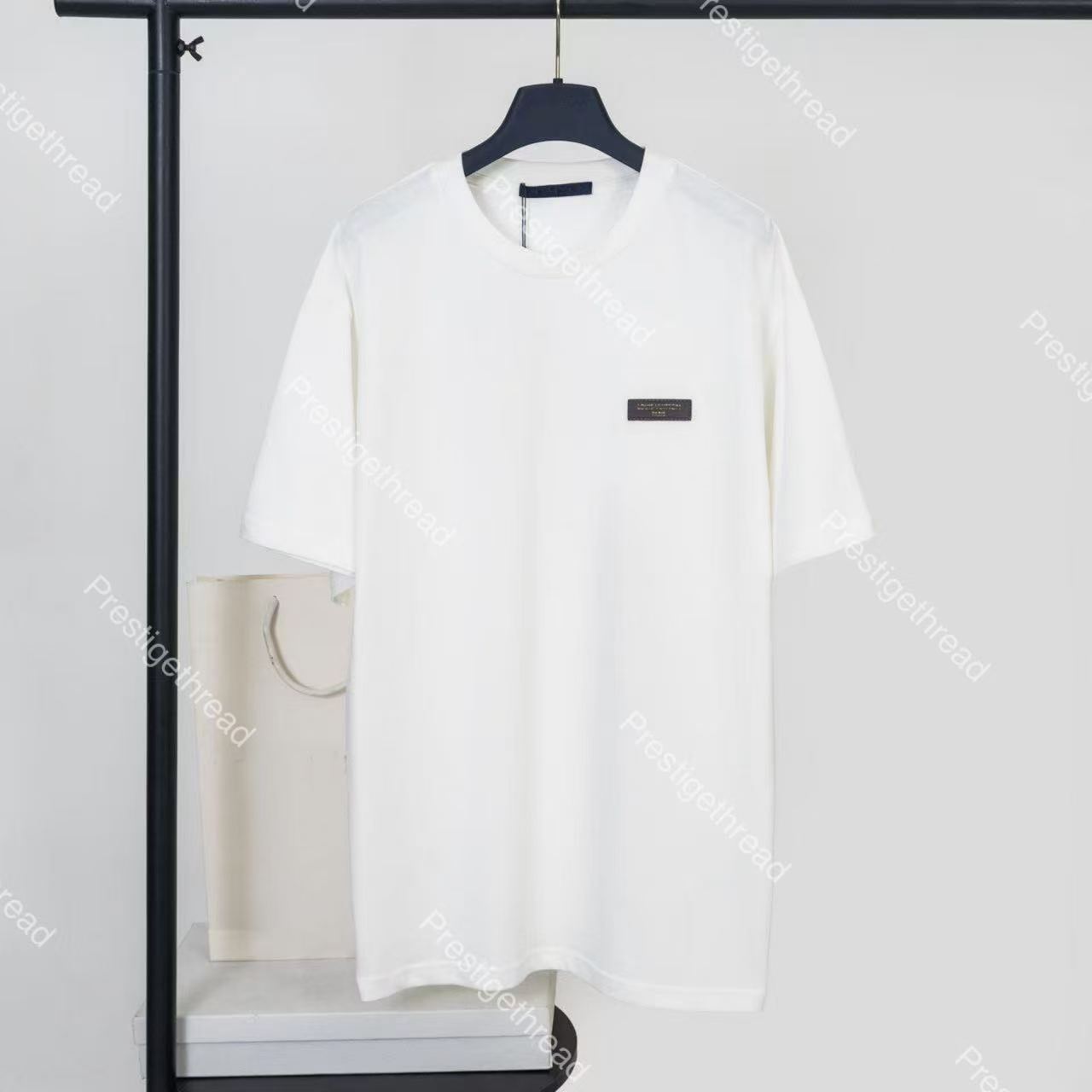 26ss Black Leather Patch Short Sleeve T-Shirt Designer High-Quality Men's T-Shirt Simple Classic Solid Color Short Sleeve Top