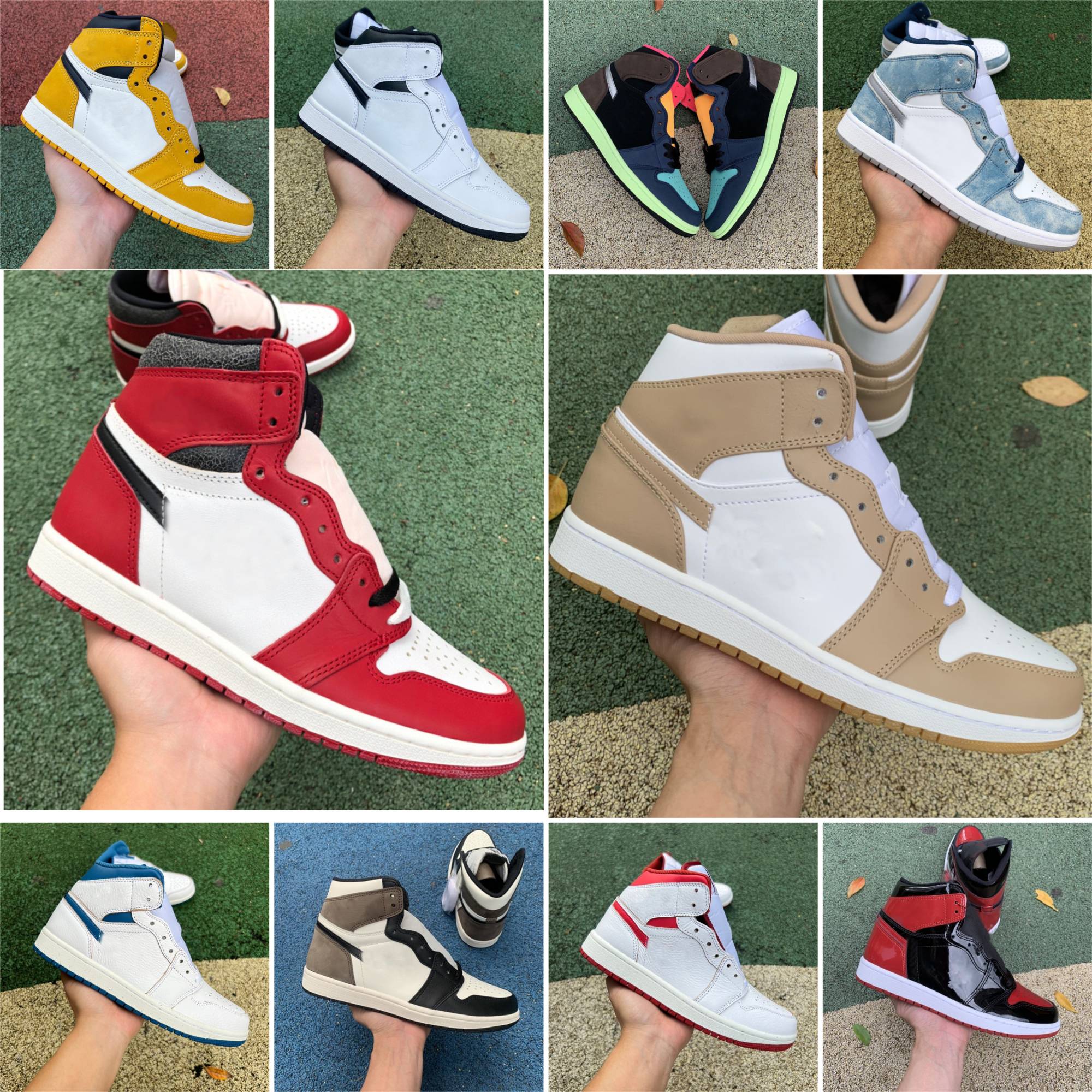 Mens 1 Basketball Shoes Designer 1s University Blue Trophy Chicago Red High OG Hyper Royal Barely Orange Digital Pink Dark Mocha Patent Bred Trainer