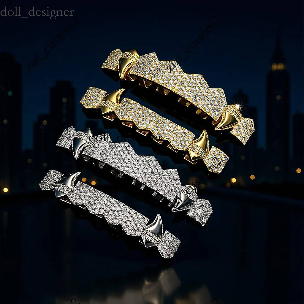 Cross border hip hop dentures European and American exaggerated vampire fangs full diamond copper inlaid with zirconium gold plated teeth wholesale