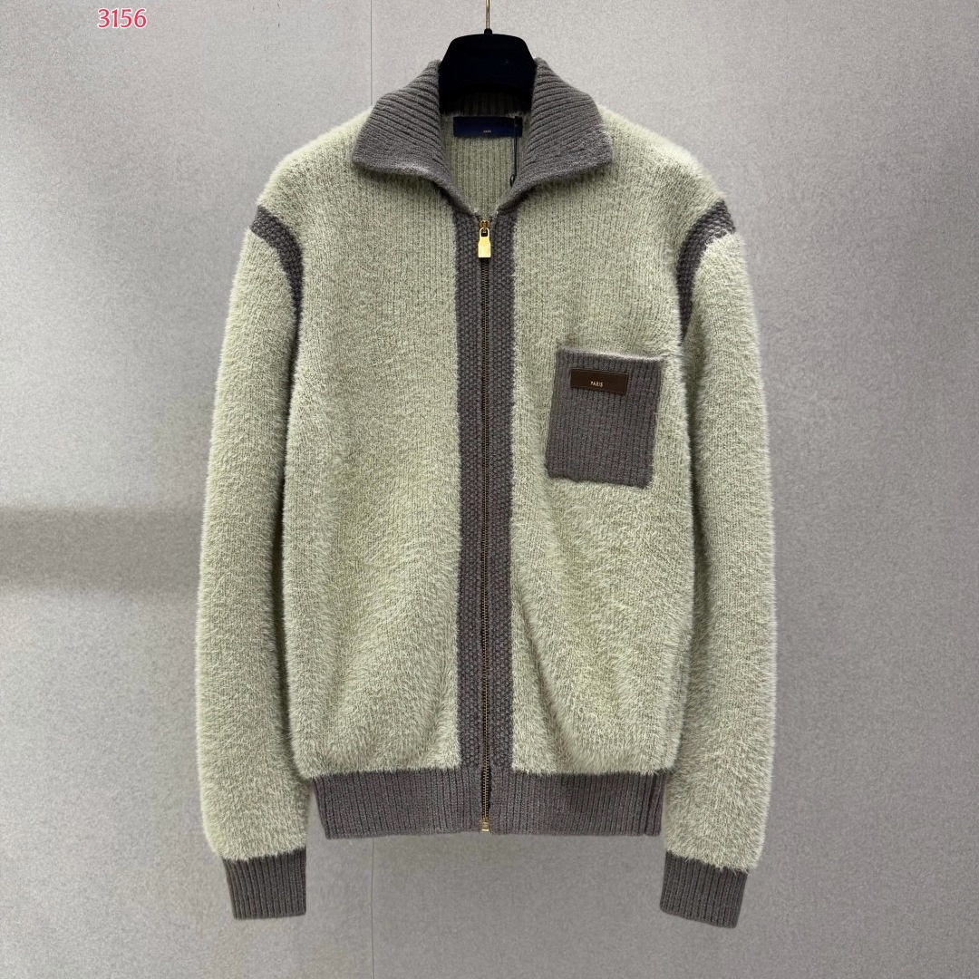 2026 Winter Sweater Designer Color Block Knit Zip Up Cardigan Double Sided Wear Sweater Jacket Lapel Pocket Patch Luxury Casual Unisex Knitted Coat