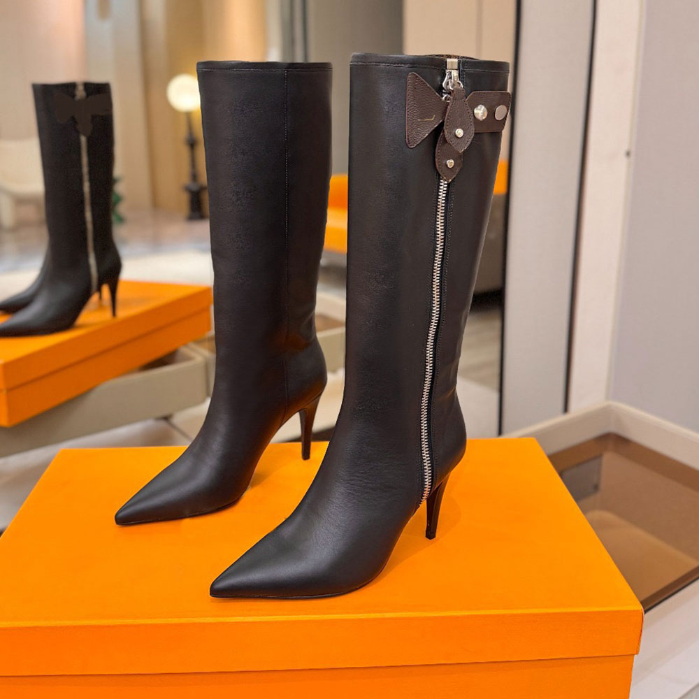 Legacy High Boot Womens Designer Knee High Boots 1AKY64 Black Grained Calf Leather Boots Sophisticated Style Fashion Brand Knee Boots Height 8cm Lea