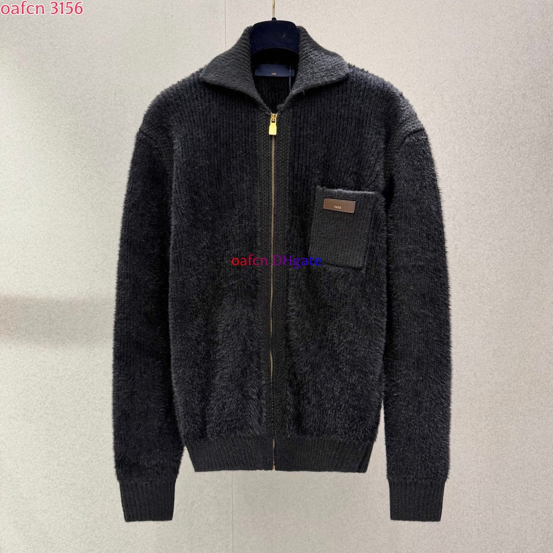Men's Sweaters Hooded Loose Knitted Pullover Sweater Casual Sports Hoodie Menswear Hot stamping leather style logo sticker zipper shirt jacket