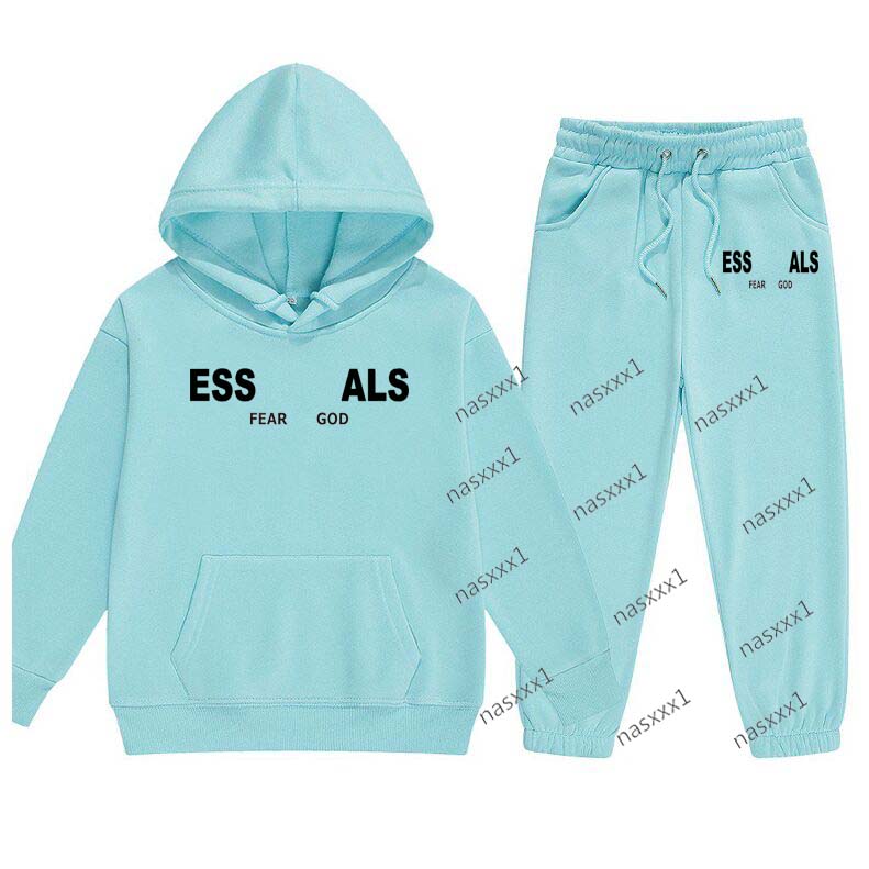 Kids Spring Autumn Casual Letter Print 2pcs Hoodie Pants Sky Blue Fleece Tracksuits Trend Outfits Clothes Sets for 1-12 Years Boys and Girls