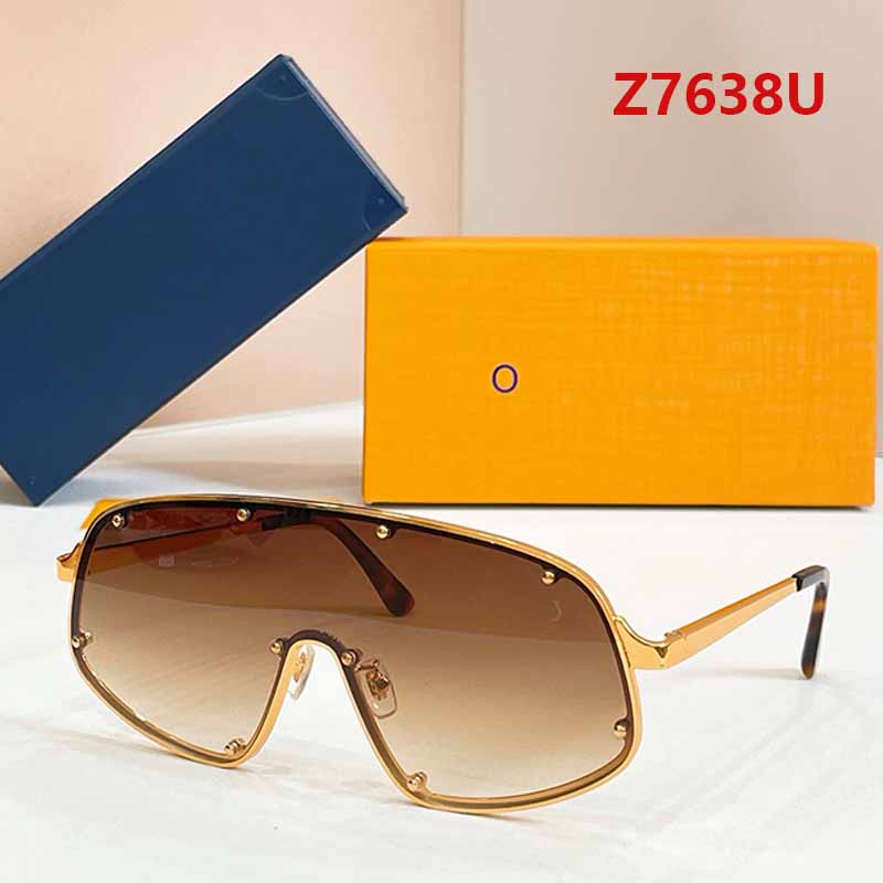 Luxury Shield Sun Glasses Unisex Z7638U Gold Metal Frame Brown Gradient Lenses Flat Top Bar Slim Temples Tortoise Tips UV400 Driving Vacation With B