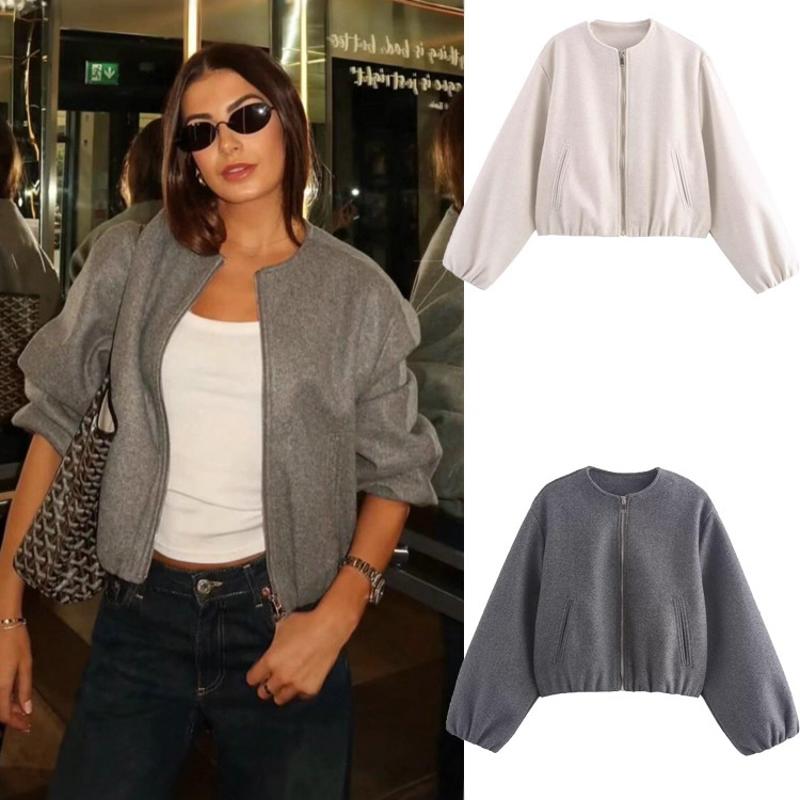 Women's Soft Bomber Jacket Loose Fit Zip Up Long Sleeve Solid Color Casual Streetwear Spring Autumn S M L