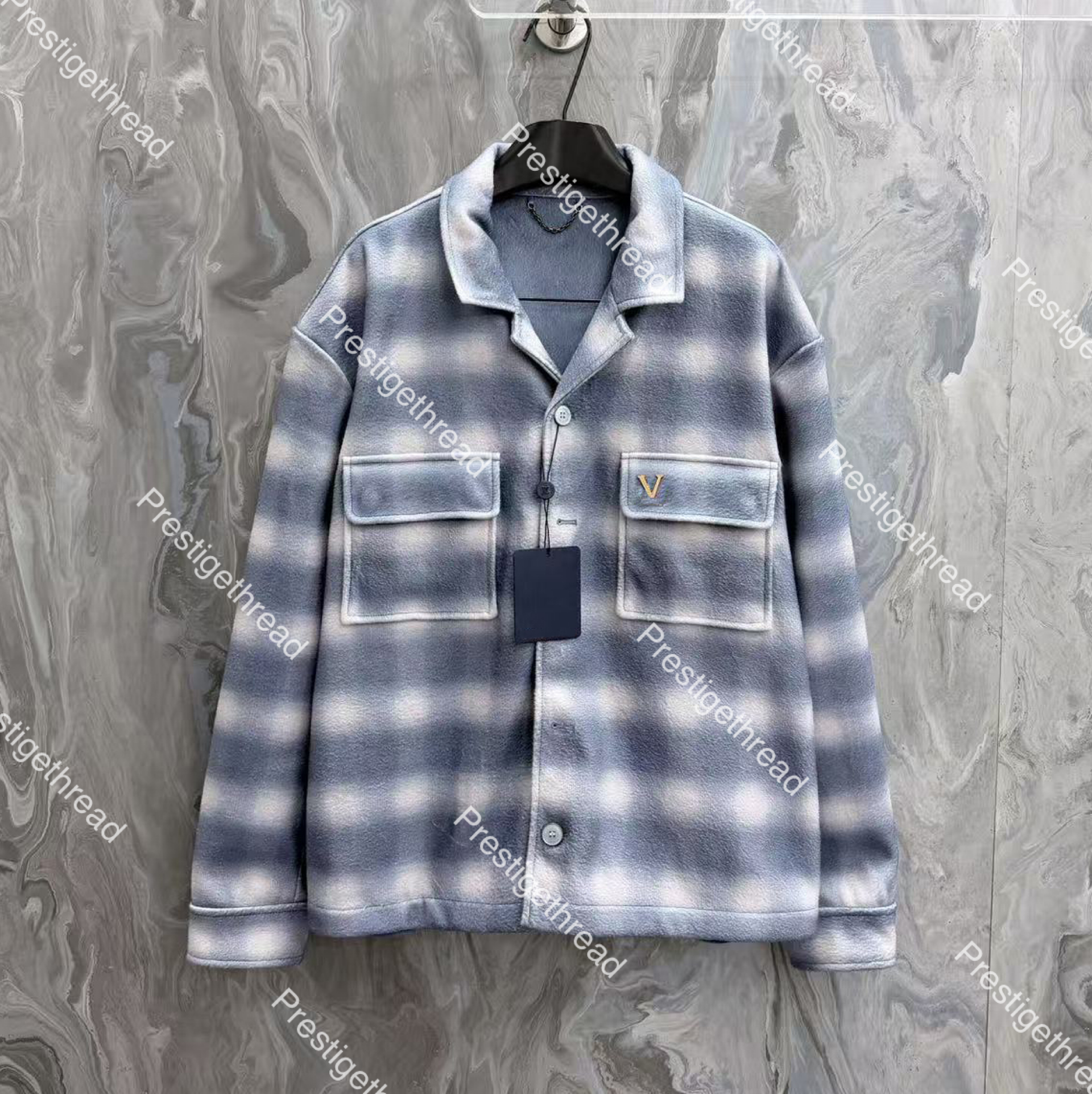 26 New Plaid Wool Single-Breasted Long Sleeve Coat Designer Men's Casual Shirts Letter Logo High-Quality Shirt Jacket
