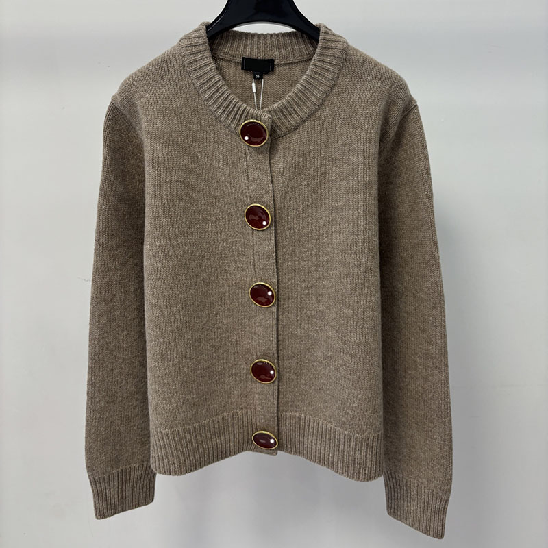Designer Red Button Wool Sweater Cardigan Luxury Women Long Sleeve Cardigans Autumn Spring Elegant Birthday Dinner Knits