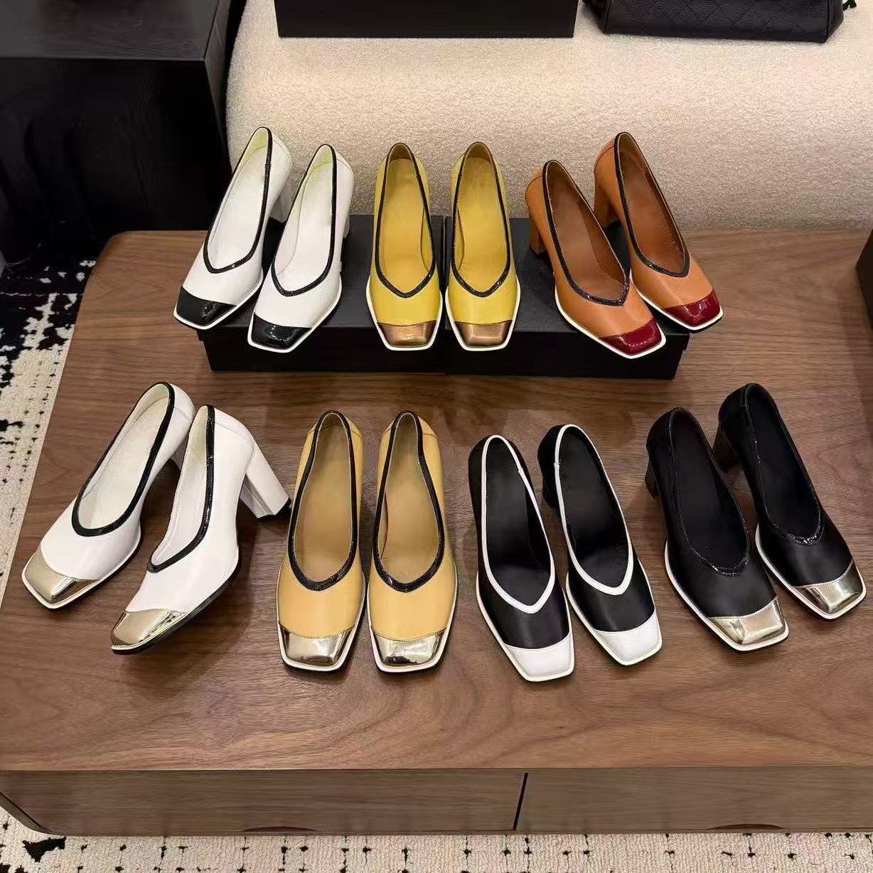 2026 women designer block heel pumps high quality square toe patchwork heeled shoes vintage elegant ladies dress shoes office banquet party footwear