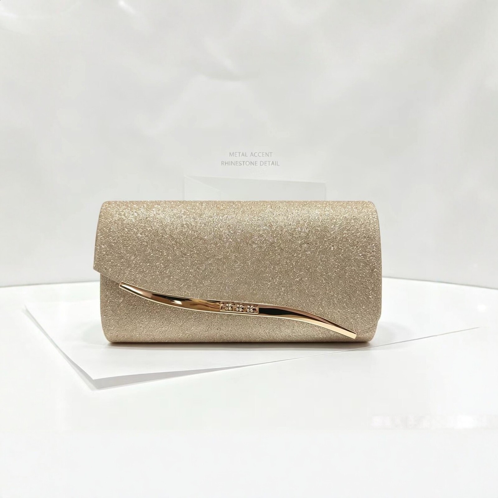 Champagne gold and silver glitter evening bag women's clutch metal embellishment ious n suitable for formal occasions parties 250401