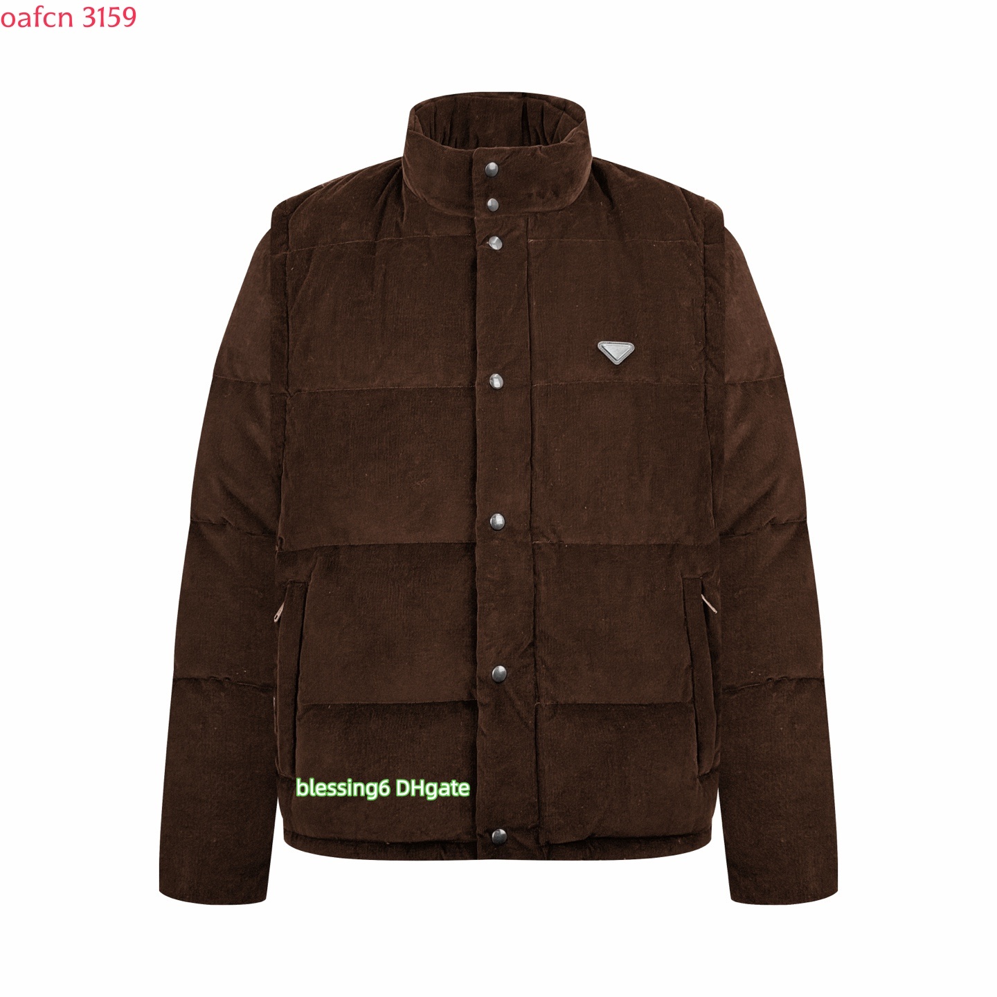 Men's corduroy down jacket with stand up collar and button down detachable sleeves for two thick and warm women's outerwear casual winter