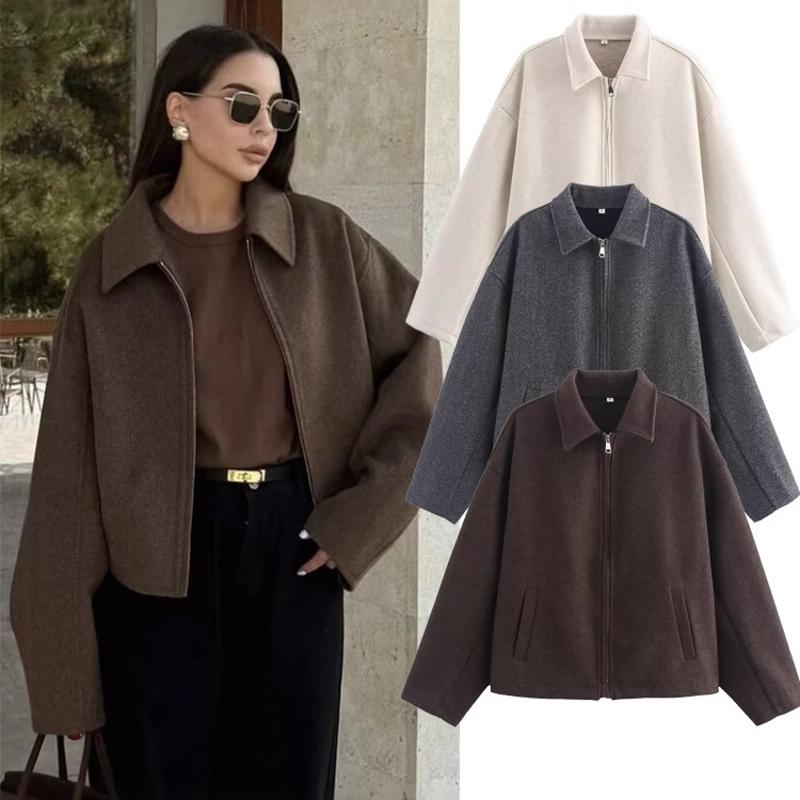Manteau surdimensionné à manches longues pour femmes, fermeture éclair, couleur unie, Streetwear d'automne, vêtements d'extérieur décontractés à