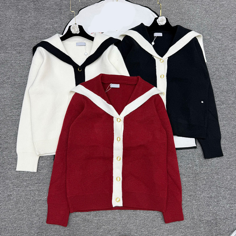 Preppy Style Women Cardigan Letter Buttons Sailor Collar Loose Fit Sweater Coat Autumn Winter Casual Christmas Festival Knit Cardigan