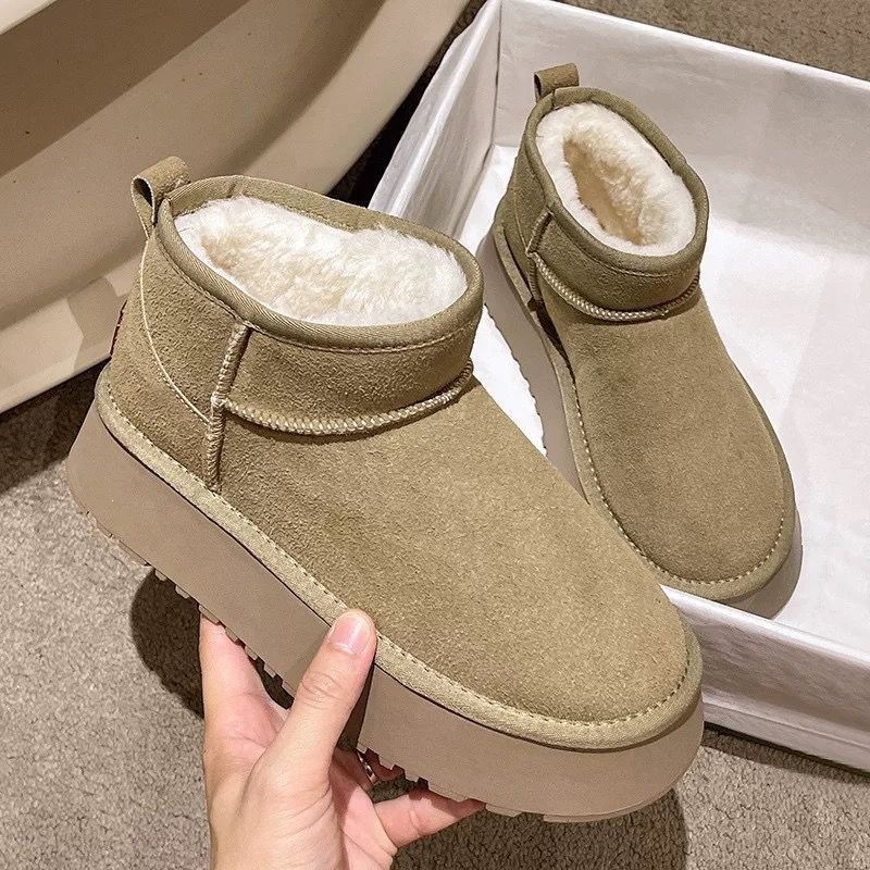 2027 winter designer new thick sole non slip snow boots for women fashionable versatile fleece lined warm outdoor cotton boots
