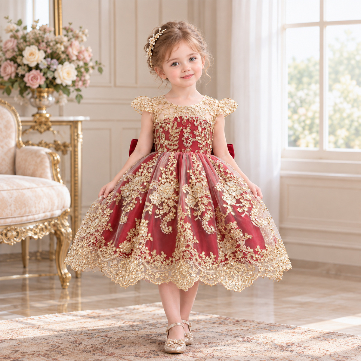 Robes de bébé pour fête d'anniversaire robe de princesse dentelle brodée enfant en bas âge filles baptême Tutu robe Vintage enfants robe de fille