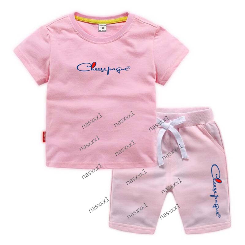 Été à manches courtes enfants 100% coton rose T-shirt ensemble sport mode garçons filles Shorts 2 pièces ensemble décontracté marque imprimer enf