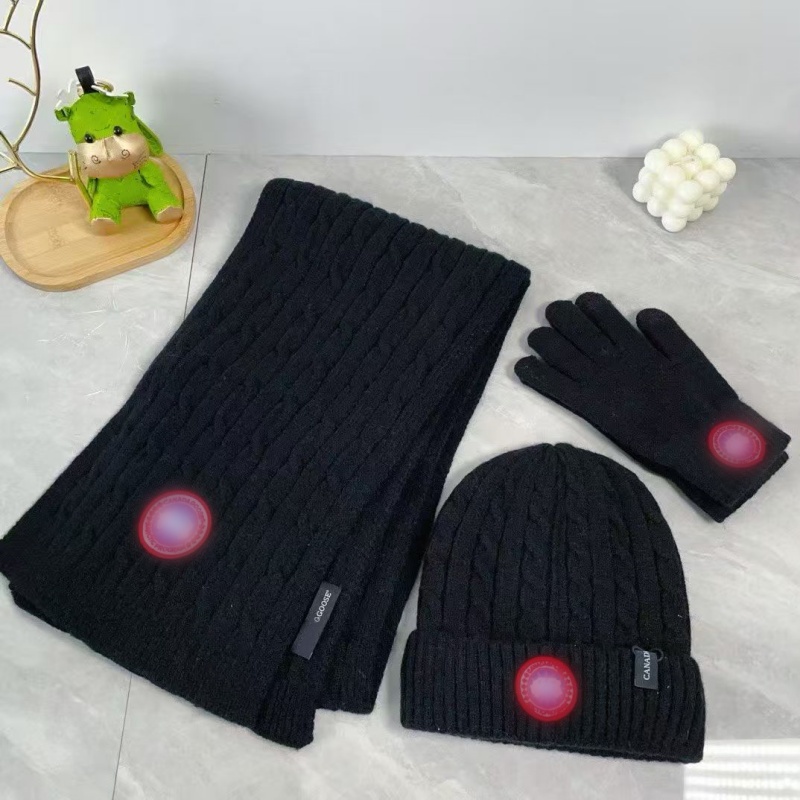 Designer Canadiens Bonnet Goose Cachemire Chapeau Écharpe Gant Costume Trois Pièces De Luxe Épaissi Serré Femmes Hommes Doux Casquette Thermique