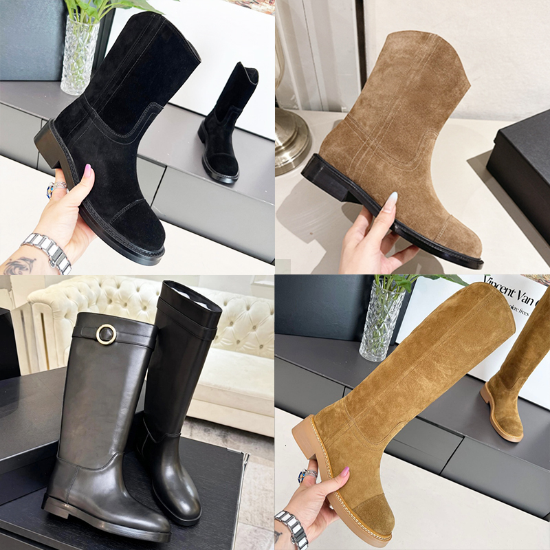 26K Botas de mujer Botas hasta la rodilla de diseñador Bota de tobillo de cuero genuino Botines planos casuales de gamuza Botas Chelsea de invierno