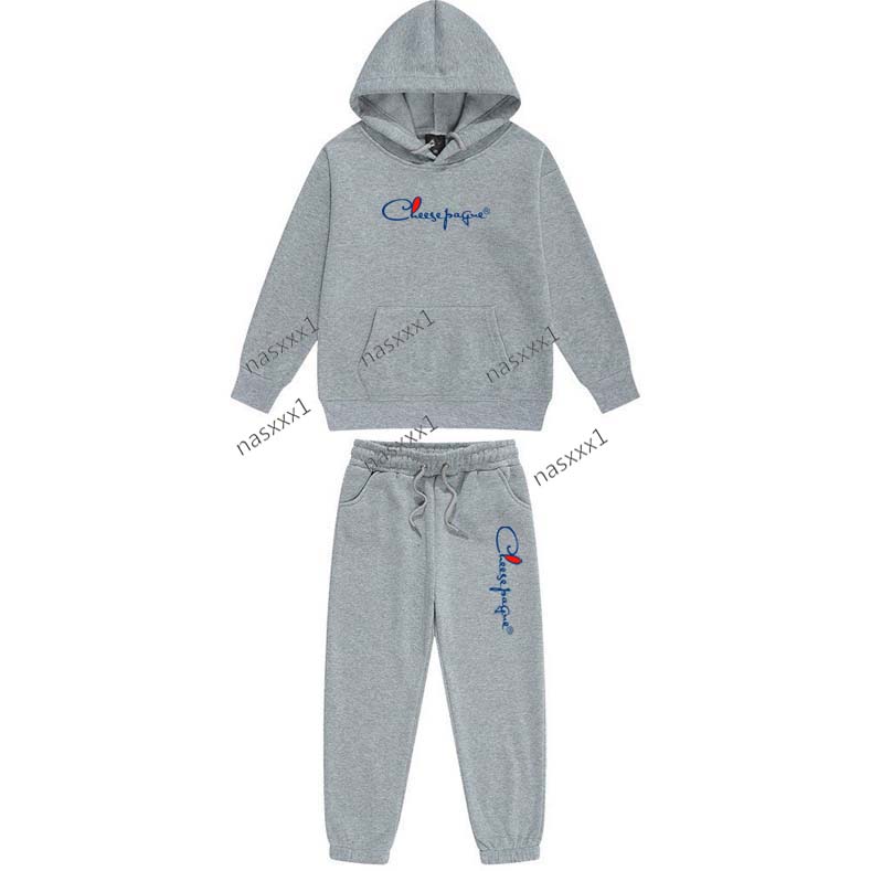 Sweat-shirt à capuche gris avec lettres imprimées de marque à la mode, ensemble de sport 2 pièces pour garçons et filles, vêtements décontractés,