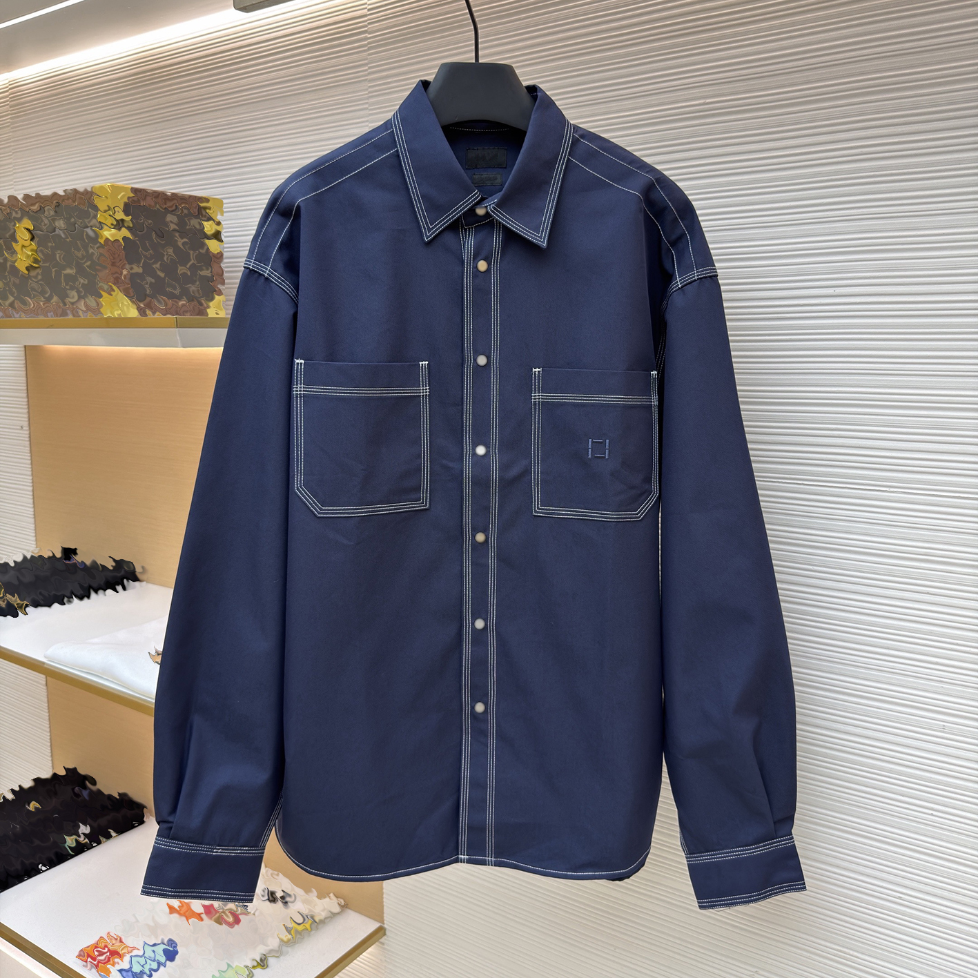 Designer brand clothing, high-quality men's shirts, heavy-duty twill workwear shirts, men's contrasting double line bright collection loos