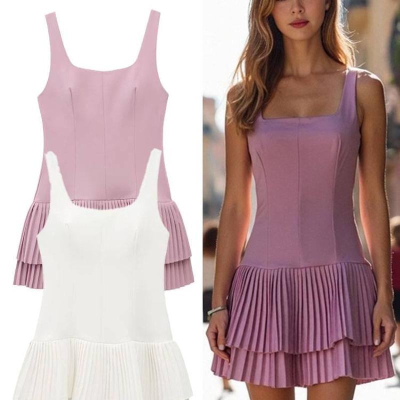 Women Sexy Backless Sleeveless Mini Dress Square Neck High Waist Bodycon Pleated Club Party Summer Dress 2026