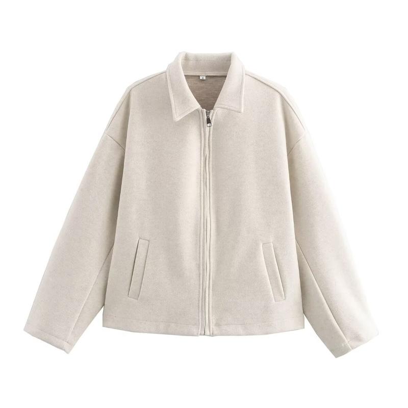 Manteau surdimensionné à manches longues et fermeture éclair pour femme, couleur unie, streetwear d'automne, vêtements d'extérieur décontractés