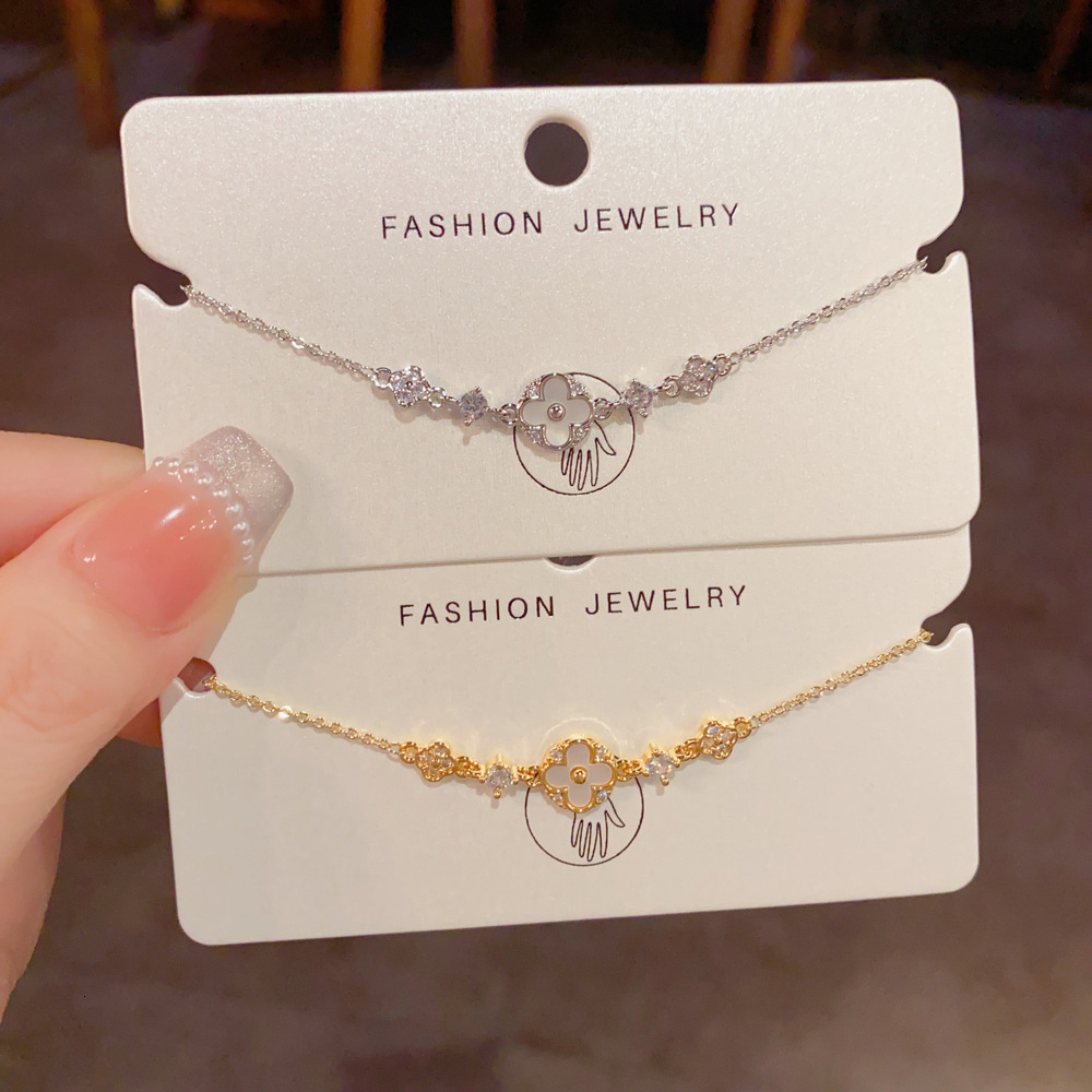 Bracelet luxueux en forme de coquillage, trèfle à quatre feuilles, zircone cubique