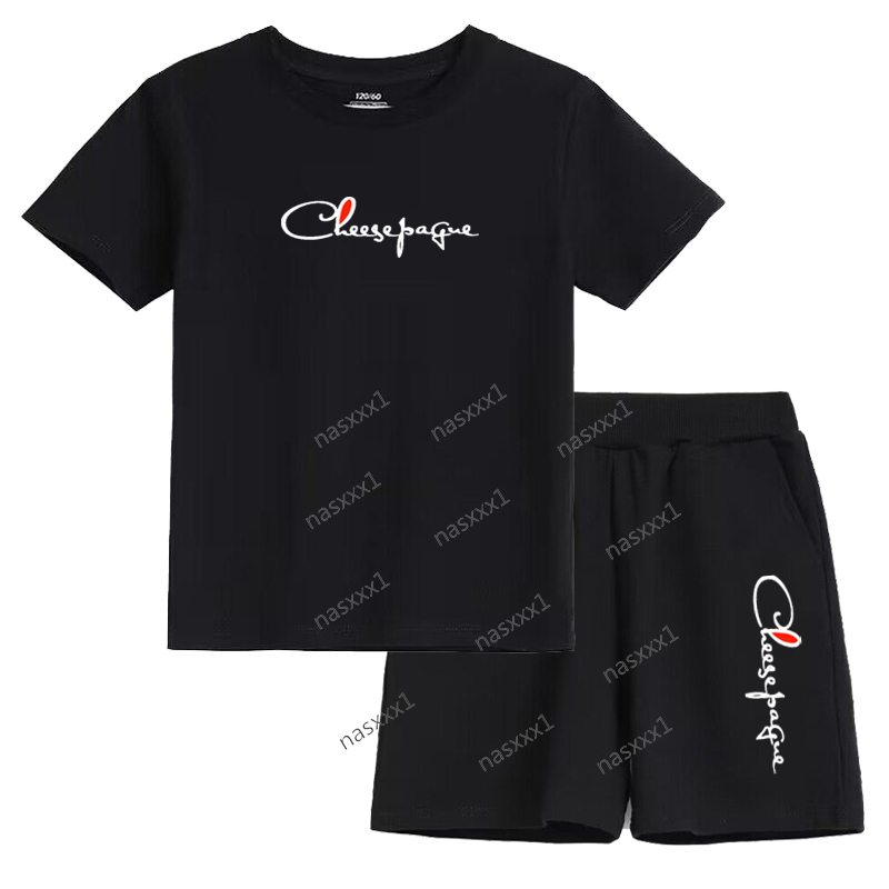 Été manches courtes 100% coton t-shirt shorts 2 pièces ensemble enfants vêtements marque impression sport décontracté mode garçon fille enfant su