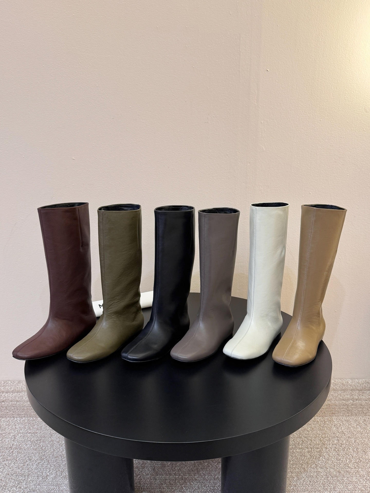 Women's Minimalist Leather Knee-High Boots Square-toe Riding Style with Hidden Wedge Vegetable-Tanned Sheepskin Long Boots 2026 New Arrival
