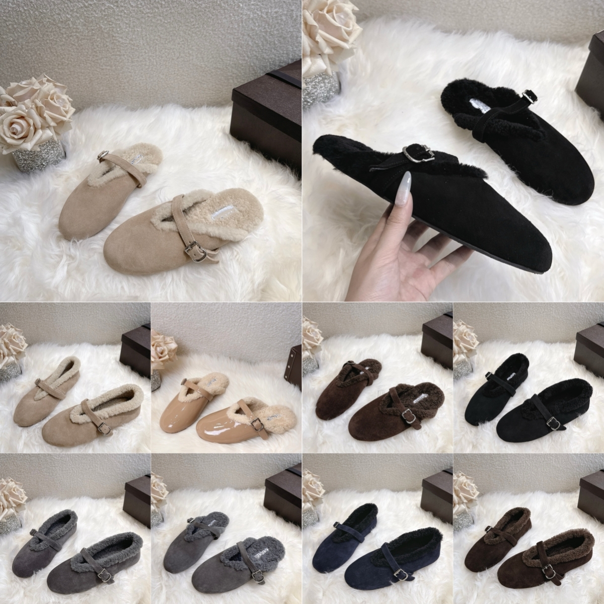 alayas shoes top quality Women shearling mule loafers Suede Mules Winter Fur Lined Slippers Non Slip Buckle Slip On Warm House Shoes 2026