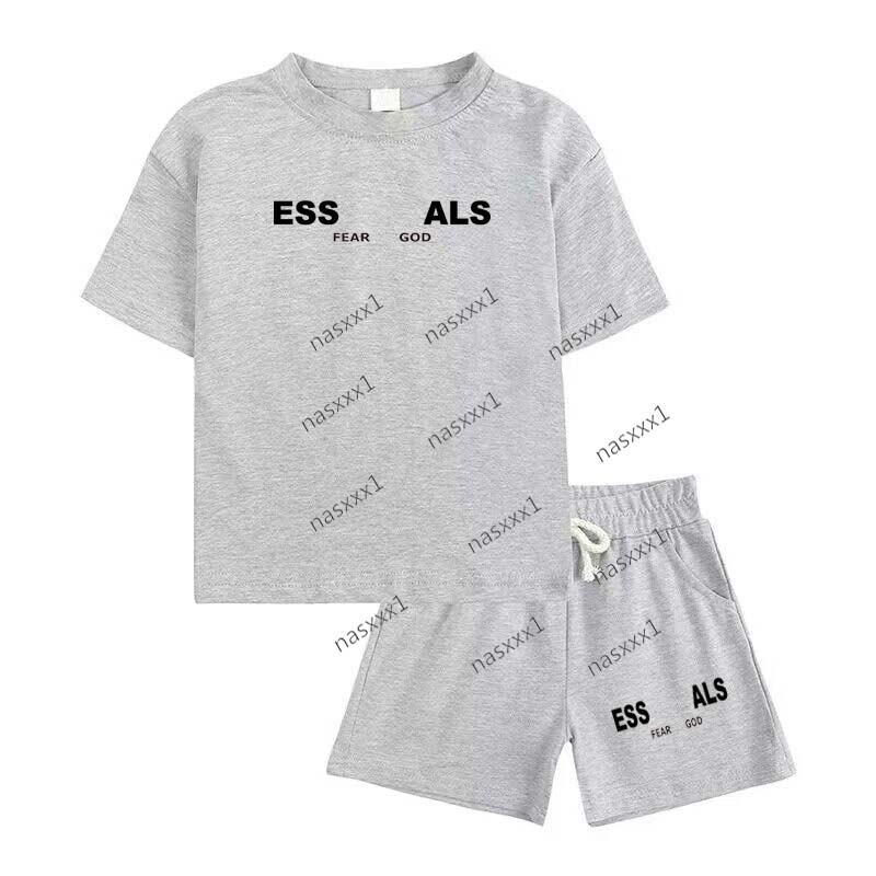 Enfants été loisirs lettre imprimer 2 pièces t-shirts à col rond shorts pantalons costumes de sport garçons filles streetwear enfants 100% coton