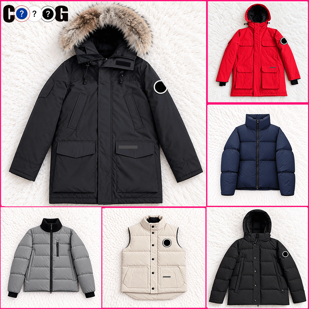 Designer Mens Winter Trendy Canary Down Jacket Jacket Fur Collar Hooded Parka Warm Puffer Jacket Doudoune Jacket Fur Hooded Fourrure Manteau Black /