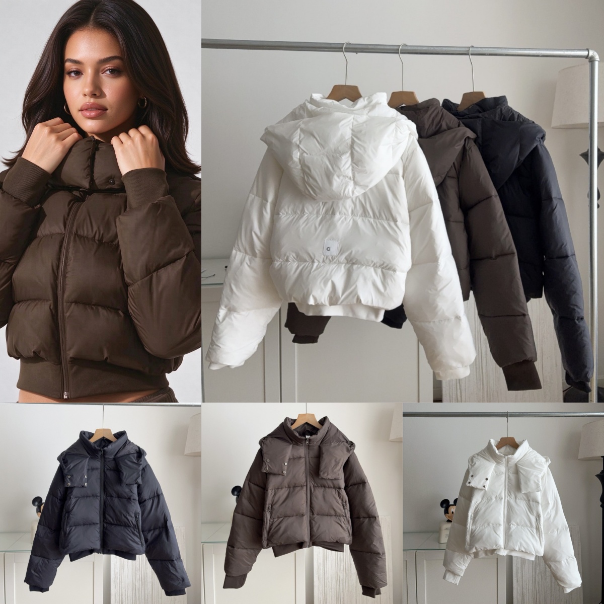 3166A Manteau de Sport Court et Chaud Polyvalent décontracté 75 Doudoune à Capuche Pull doublé léger Manteaux d'hiver Polyvalents pour Femmes Ves