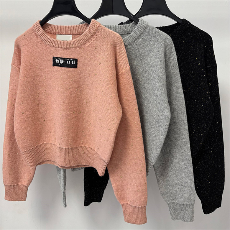 Designer Woman Casual Knit Shirt Long Sleeve Sequins Versatile Shirt Autumn Winter Vacation Office School Daily Wear