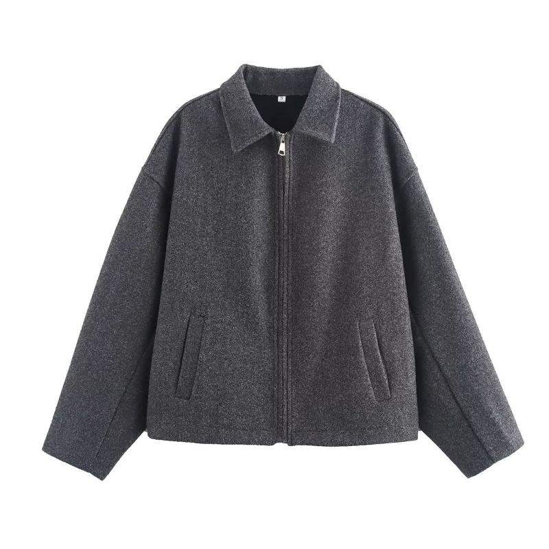 Manteau surdimensionné à manches longues pour femmes, fermeture éclair, couleur unie, Streetwear d'automne, vêtements d'extérieur à revers quotid