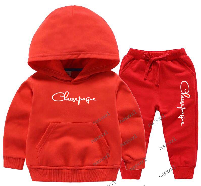 Kids Spring Autumn Casual Brand letter printing 2pcs Hoodie Pants Red Tracksuits Trend Outfits Clothes Sets for 2-13 Years Boys and Girls