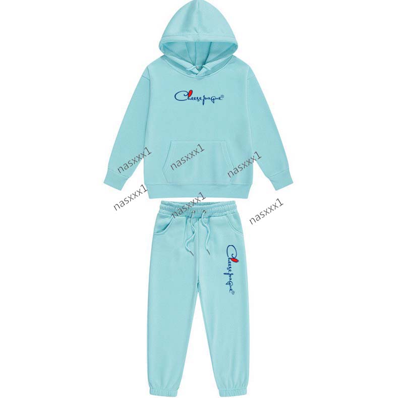 Printemps automne enfants bleu ciel polaire sweats à capuche ensemble lettre impression pantalons costumes 2 pièces ensemble sport décontracté ma