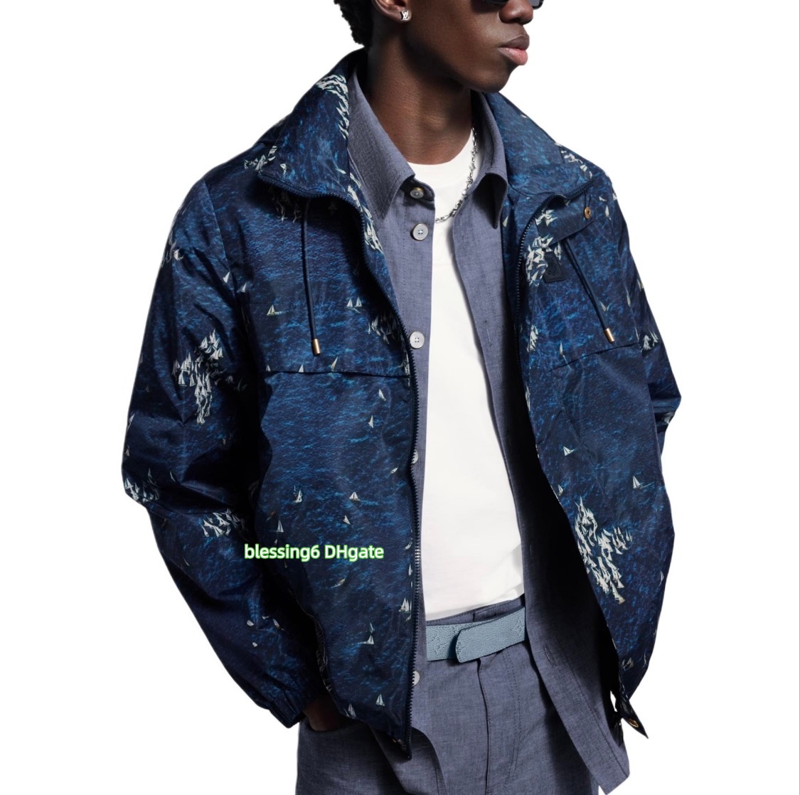 Designer windjack voor heren met capuchon, all-mountain print, casual outdoor damesjack, lichtgewicht windjack met ritssluiting en trekkoord, dageli